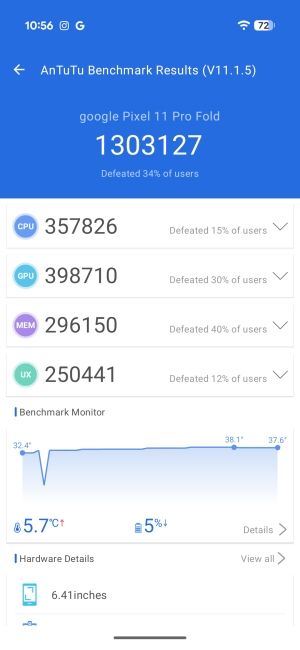 Pixel 11 Pro Fold Antutu Benchmark screenshot 