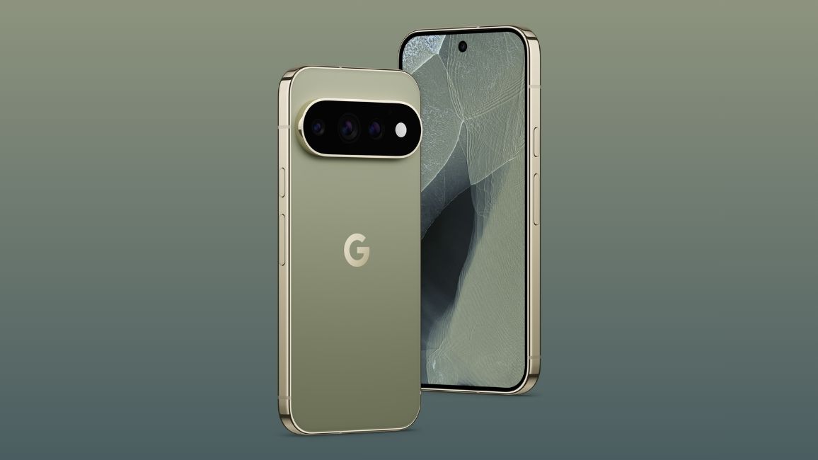 Pixel 11 Pro Olive Colour variant against a gradient background Pixel 11 Pro Olive Colour variant against a gradient background