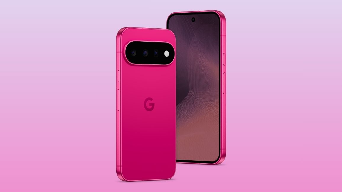 Pixel 11 in Hibiscus Colour Showcase against a gradient background Pixel 11 in Hibiscus Colour Showcase against a gradient background