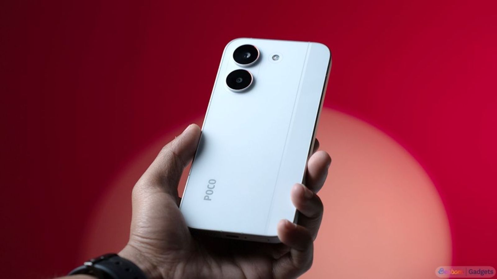 Poco X8 Pro from the back in white held in hand