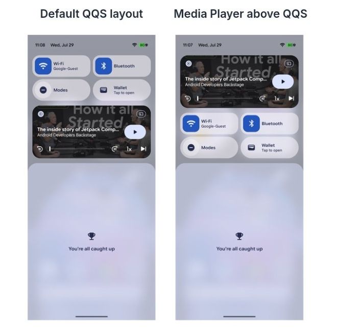Android Quick Quick Settings with Media Player on top