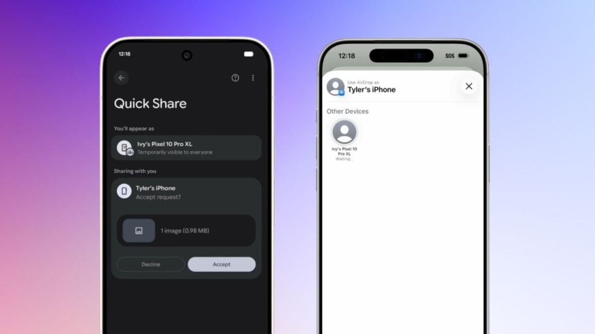 Quick Share running on Android and AirDrop on iOS