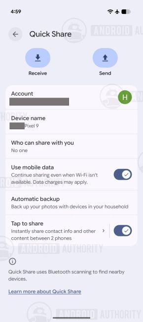 Quick Share Settings menu
