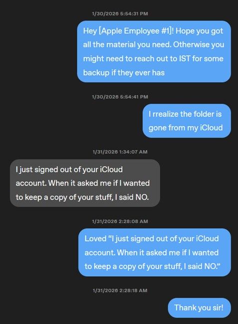 Conversation between Chang and Tang Tan on iCloud files