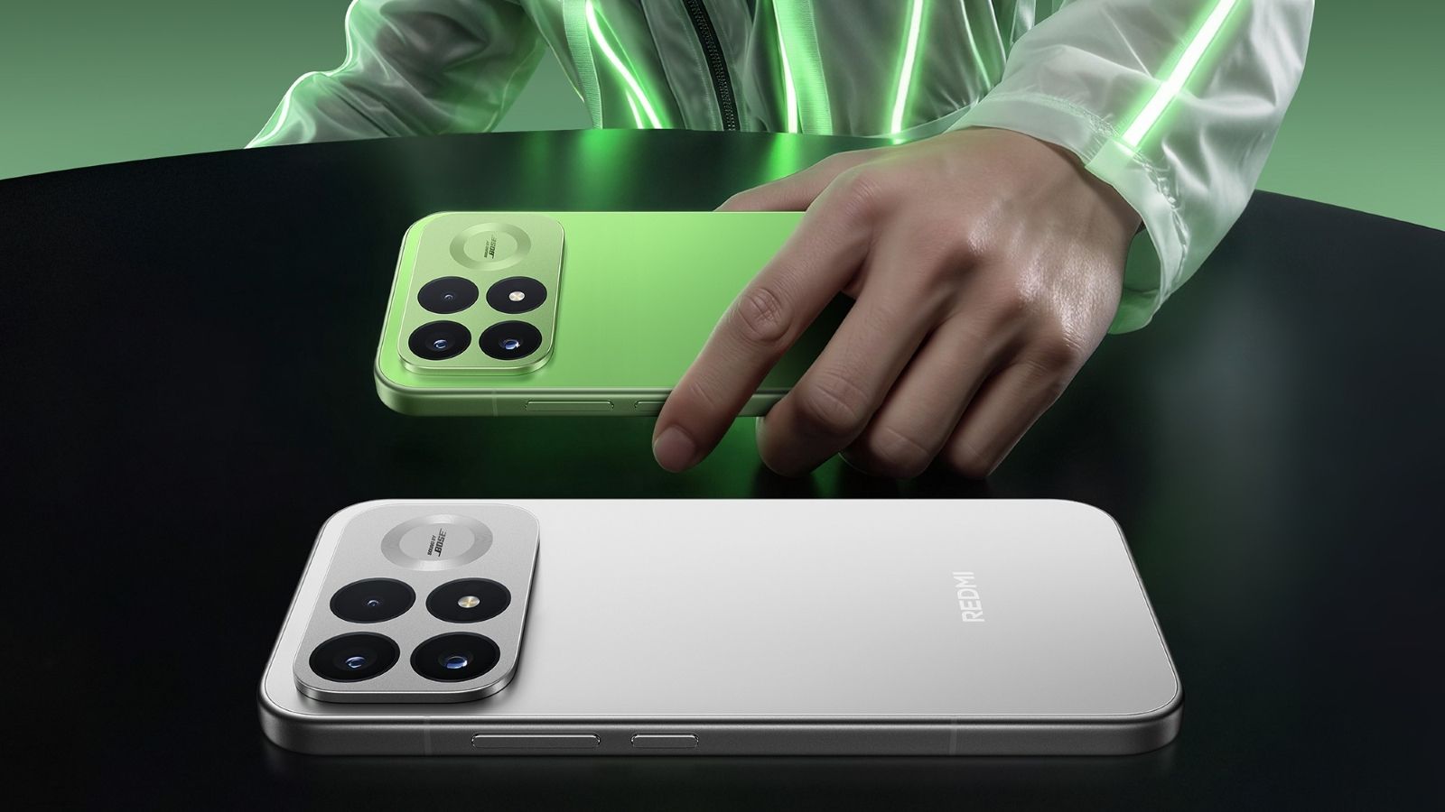 Redmi K100 Pro smartphone in white and green