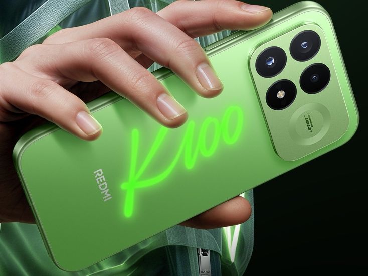 Redmi K100 smartphone in green from the back