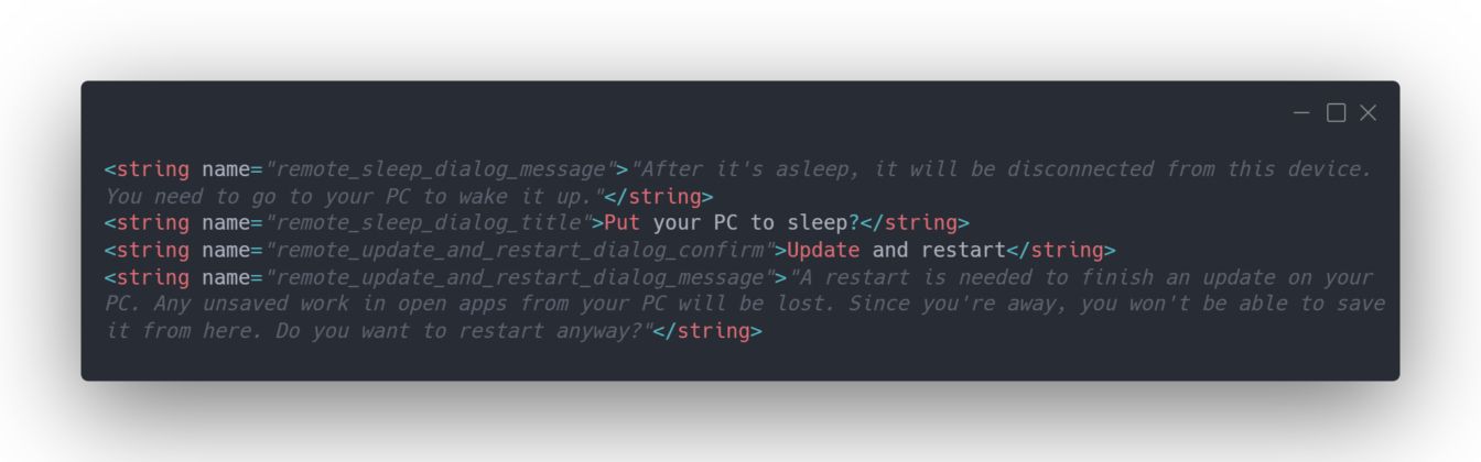 Remote update strings and option names Remote update strings and option names