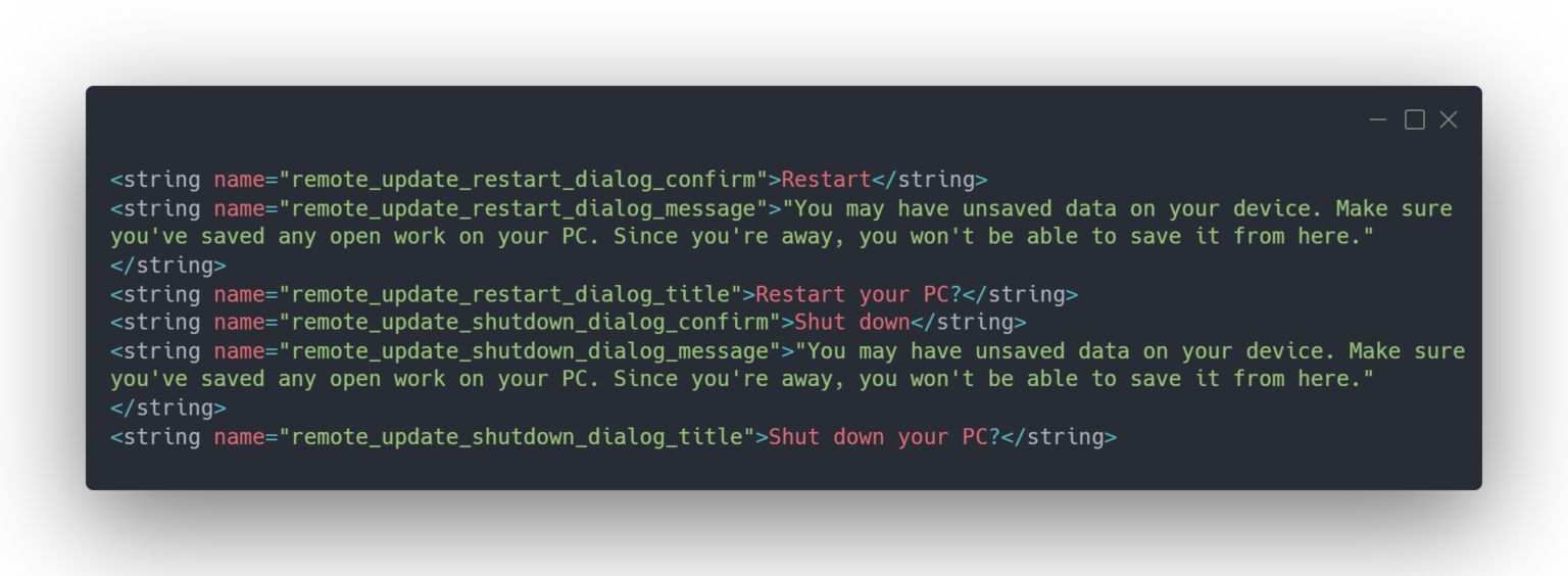 Remote Update dialog box features and strings Remote Update dialog box features and strings
