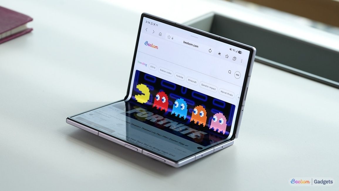 Samsung Galaxy Z Fold 8 Semi Folded sat on table