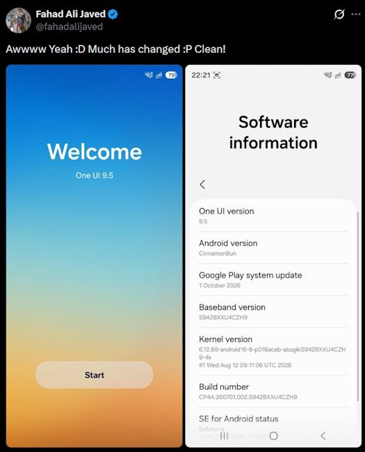 Early One UI 9.5 build installed on a Galaxy phone