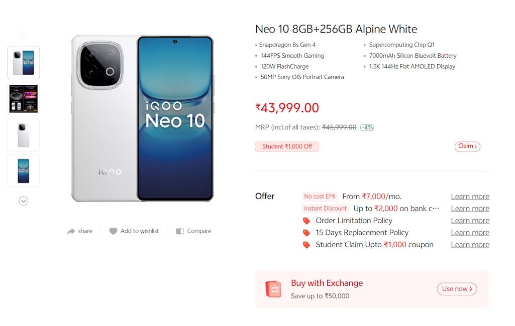 iQOO Neo 10 price hiked in India iQOO Neo 10 price hiked in India