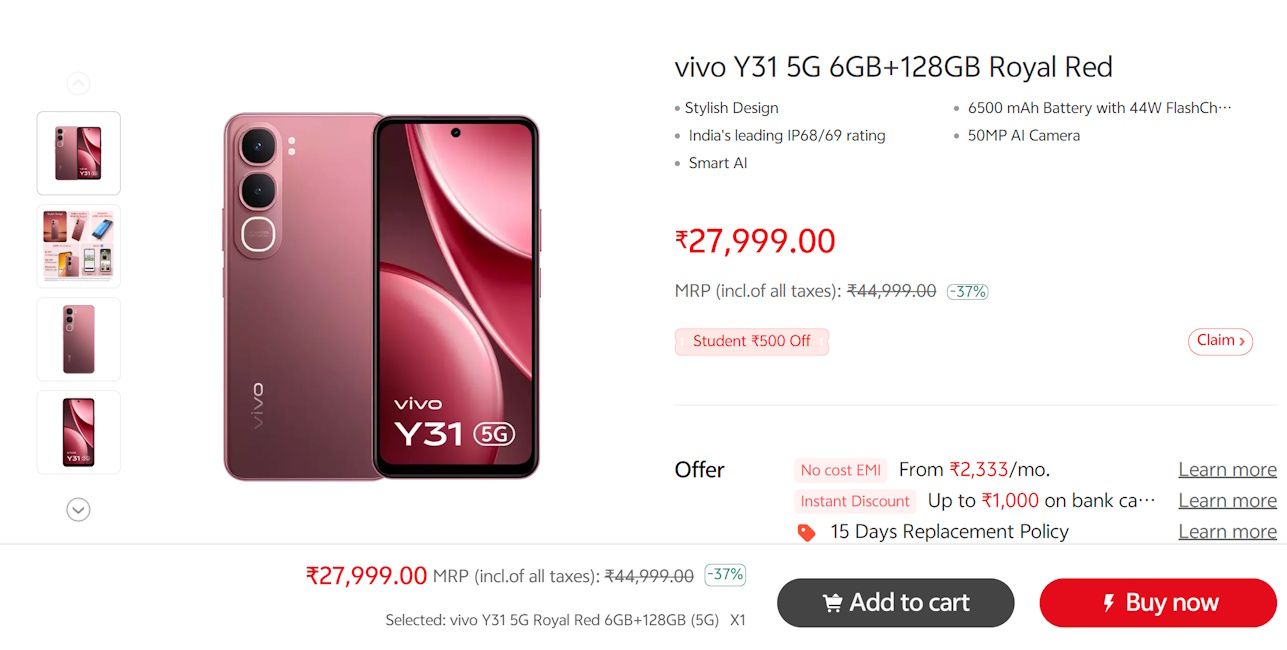 Vivo Y31 price hiked in India