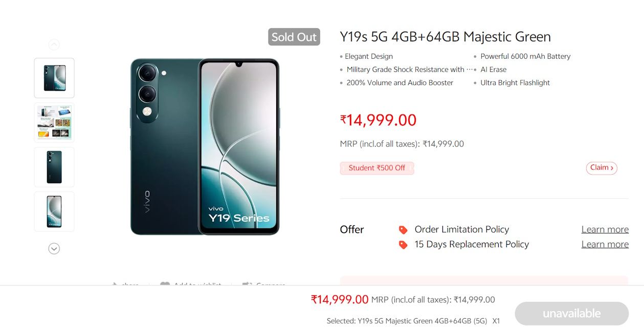 Vivo Y19s price hiked in India
