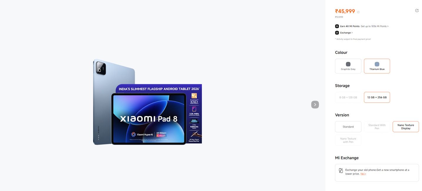 Xiaomi Pad 8 nano-textured display option price hike India Xiaomi Pad 8 nano-textured display option price hike India