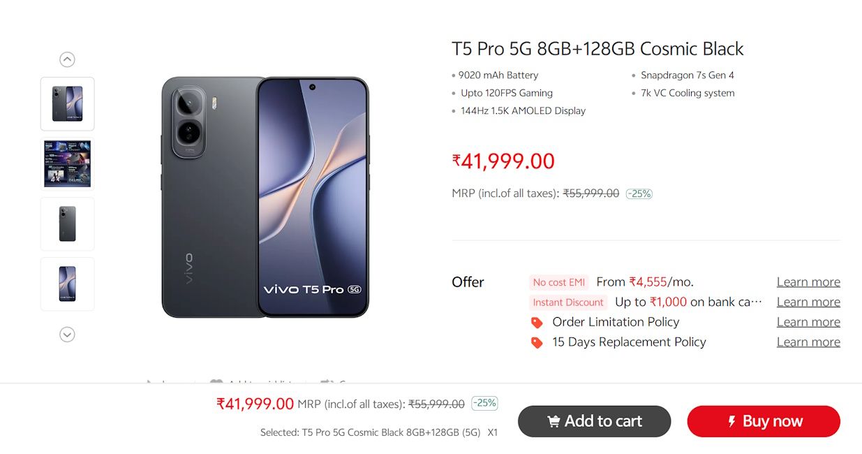 Vivo T5 Pro price hiked in India again