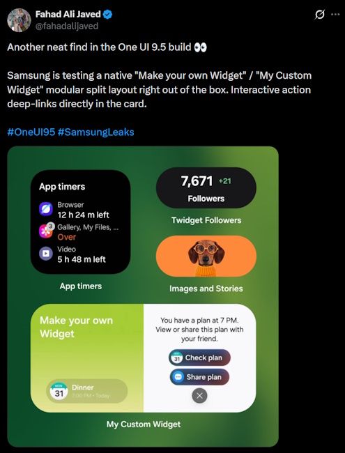 One UI 9.5 My Custom Widget feature