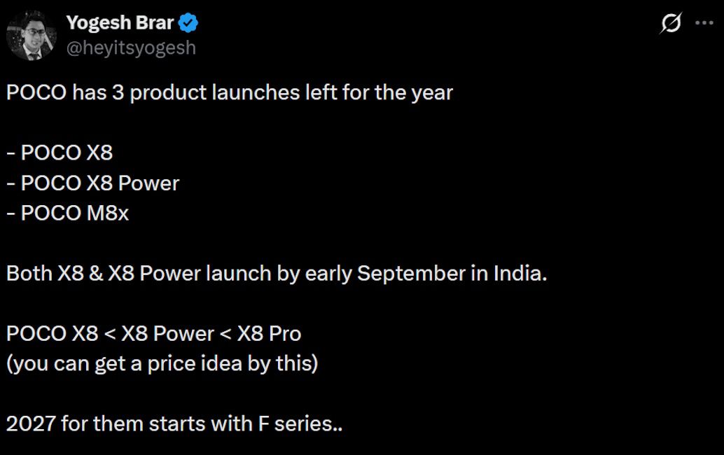 Poco X8 5G and Poco X8 Power 5G leaked launch timeline