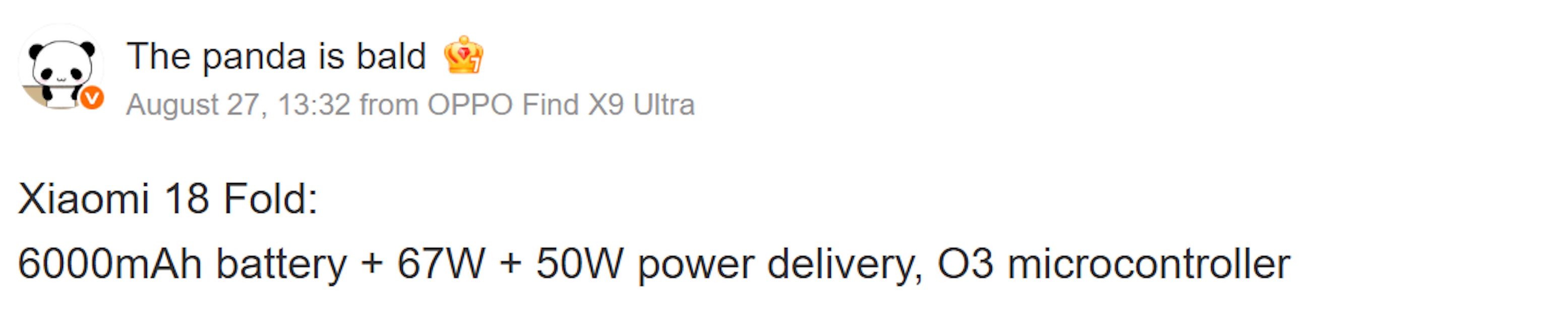 Xiaomi 18 Fold leaked battery and charging specs Xiaomi 18 Fold leaked battery and charging specs