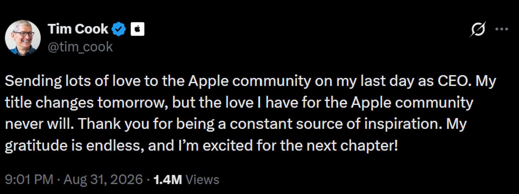 Tim Cook's message to Apple community as last day being CEO Tim Cook's message to Apple community as last day being CEO