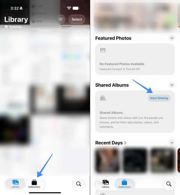 Select the Shared Albums in the Photos App Select the Shared Albums in the Photos App