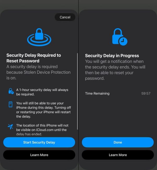 Start Security Delay on your iPhone to reset the password