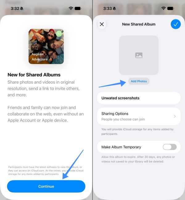 Tap Continue and Add Photos Tap Continue and Add Photos
