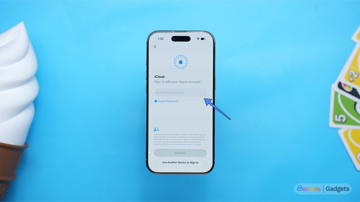 Tap the Apple account credential section to enter your email account 