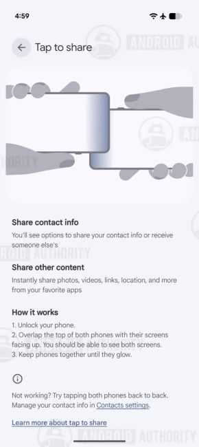 Tap to share main menu in Android Settings