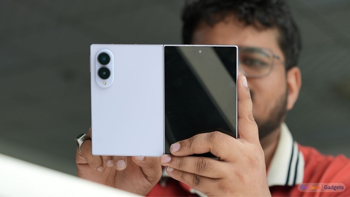 Using the Galaxy Z Fold 8 with the phone opened 