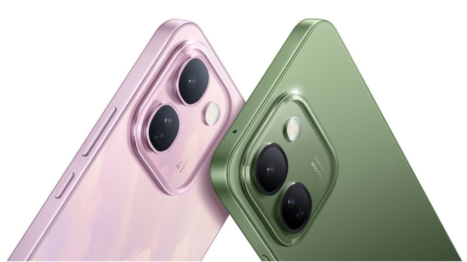 Vivo V80 Lite from the back in Pink and Green