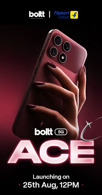 Boltt Ace 5G Wine Red back design showcased while in hand Boltt Ace 5G Wine Red back design showcased while in hand