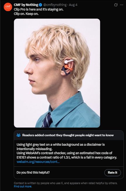 Screenshot of X post showcasing an AI-generated image of CMF Clip Pro
