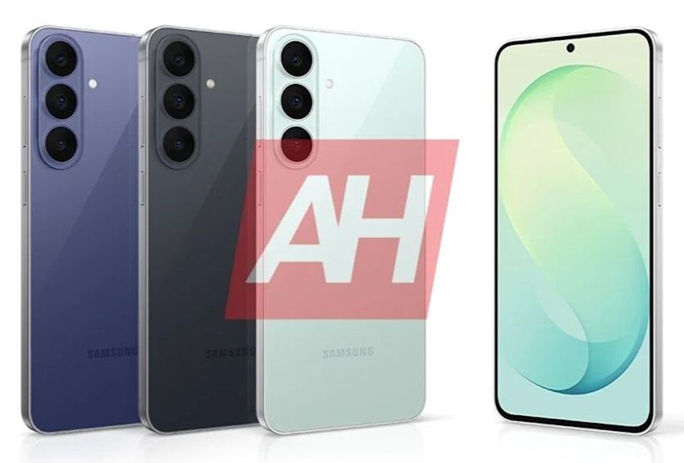 Galaxy S26 FE front, back and side design showcased in three colourways