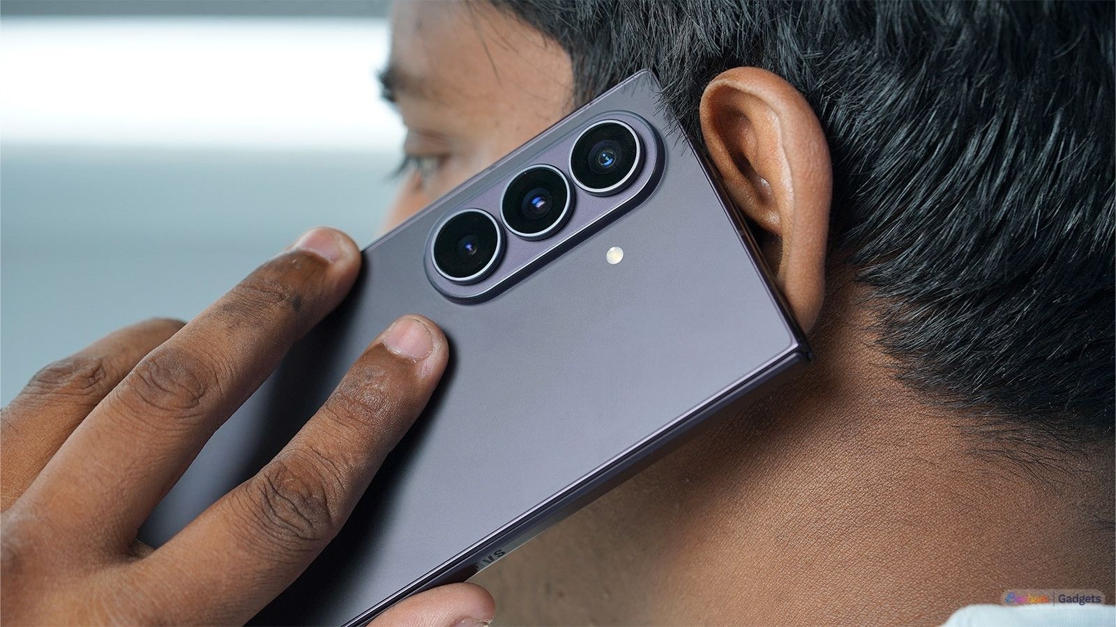 Galaxy Z Fold 8 Ultra back design showcased while someone is on a call