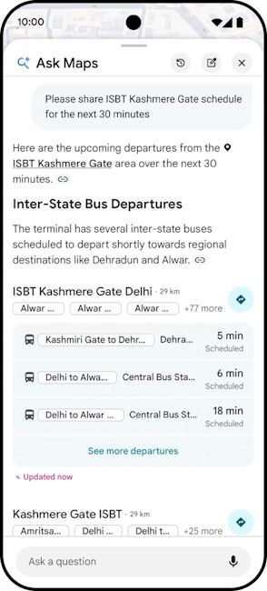 Google Ask Maps ISBT Kashmere Gate timetable