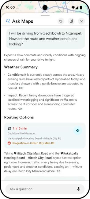 Google Ask Maps weather summary and insights