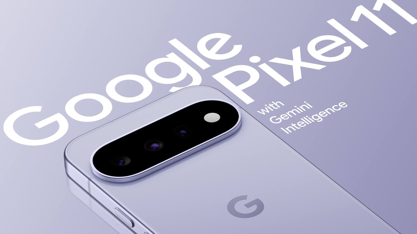 Google Pixel 11 marketing material showcasing the phone and revealing Gemini Intelligence feature