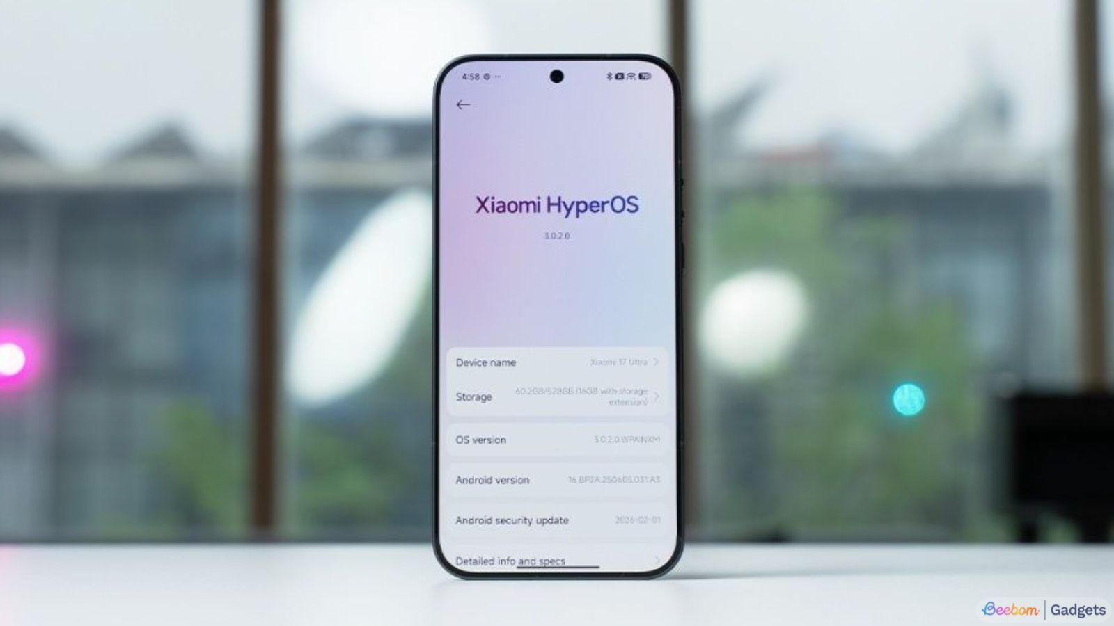 Xiaomi smartphone from the front on the software page running HyperOS Xiaomi smartphone from the front on the software page running HyperOS
