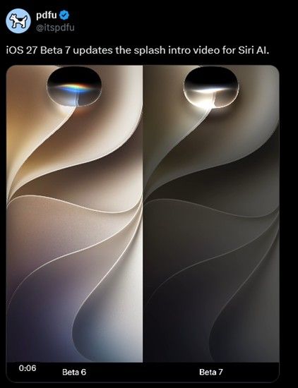 iOS 27 Beta 7 new Siri splash animation comparison