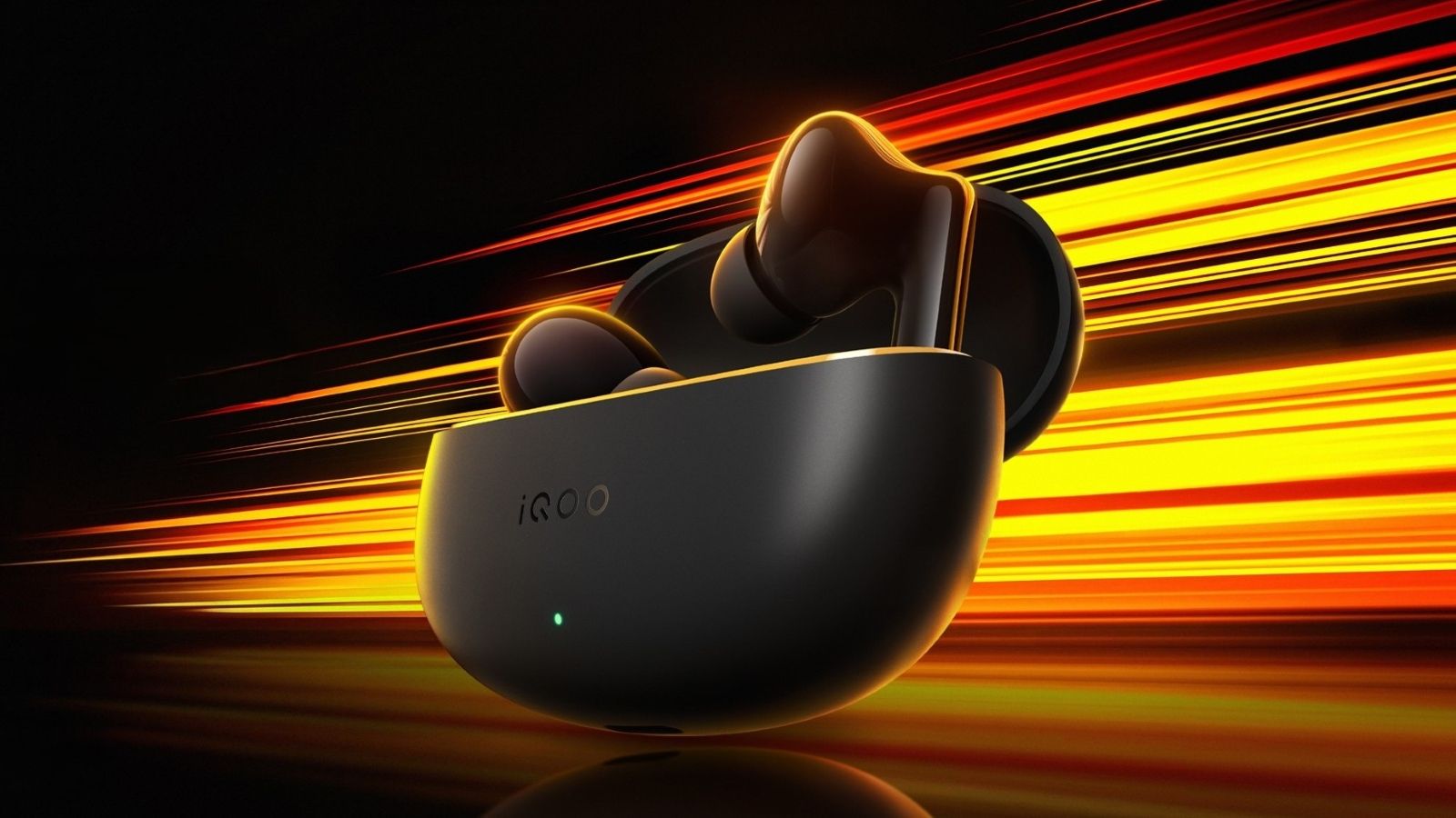 iQOO buds TWS earbuds illustration from the front with Yellow accent lines