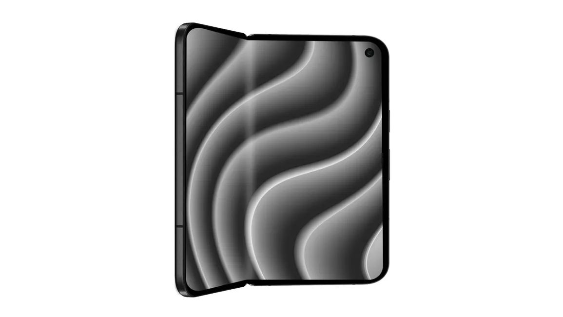 iPhone Ultra render showcasing inner display while partially folded iPhone Ultra render showcasing inner display while partially folded