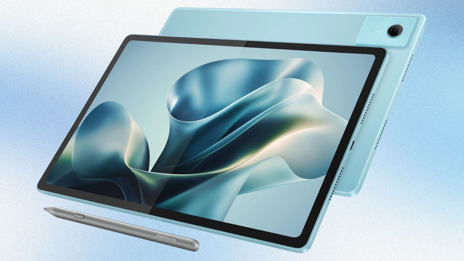 Moto Pad 70 Pro front and back design showcased in PANTONE Sea Angel colourway