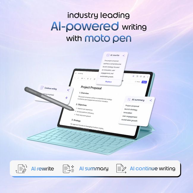 Moto Pad 70 showcased with the Moto Pen stylus