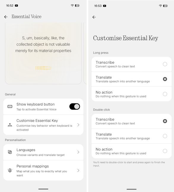 Nothing OS 5.0 Essential Key customisation options