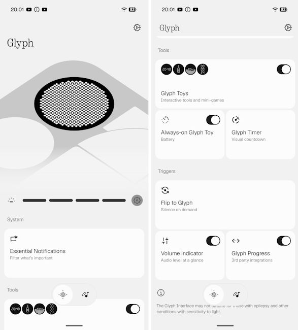 Nothing OS 5.0 Glyph app interface showcased
