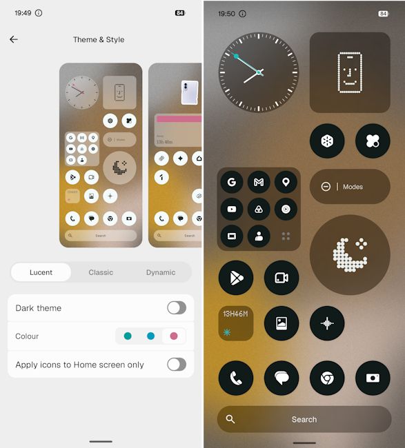 Nothing OS 5.0 Lucent theme applied