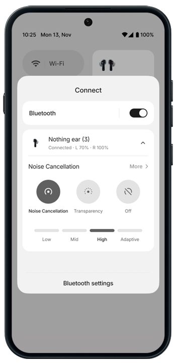 Nothing OS 5.0 Bluetooth controls in quick settings panel