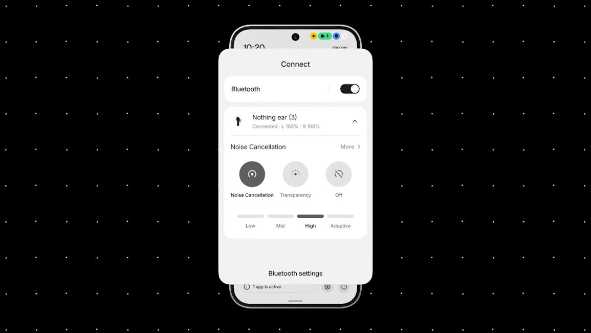 Nothing OS 5.0 Bluetooth Quick Settings controls showcased