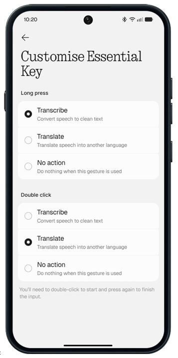 Nothing OS 5.0 new customisation settings of Essential Key