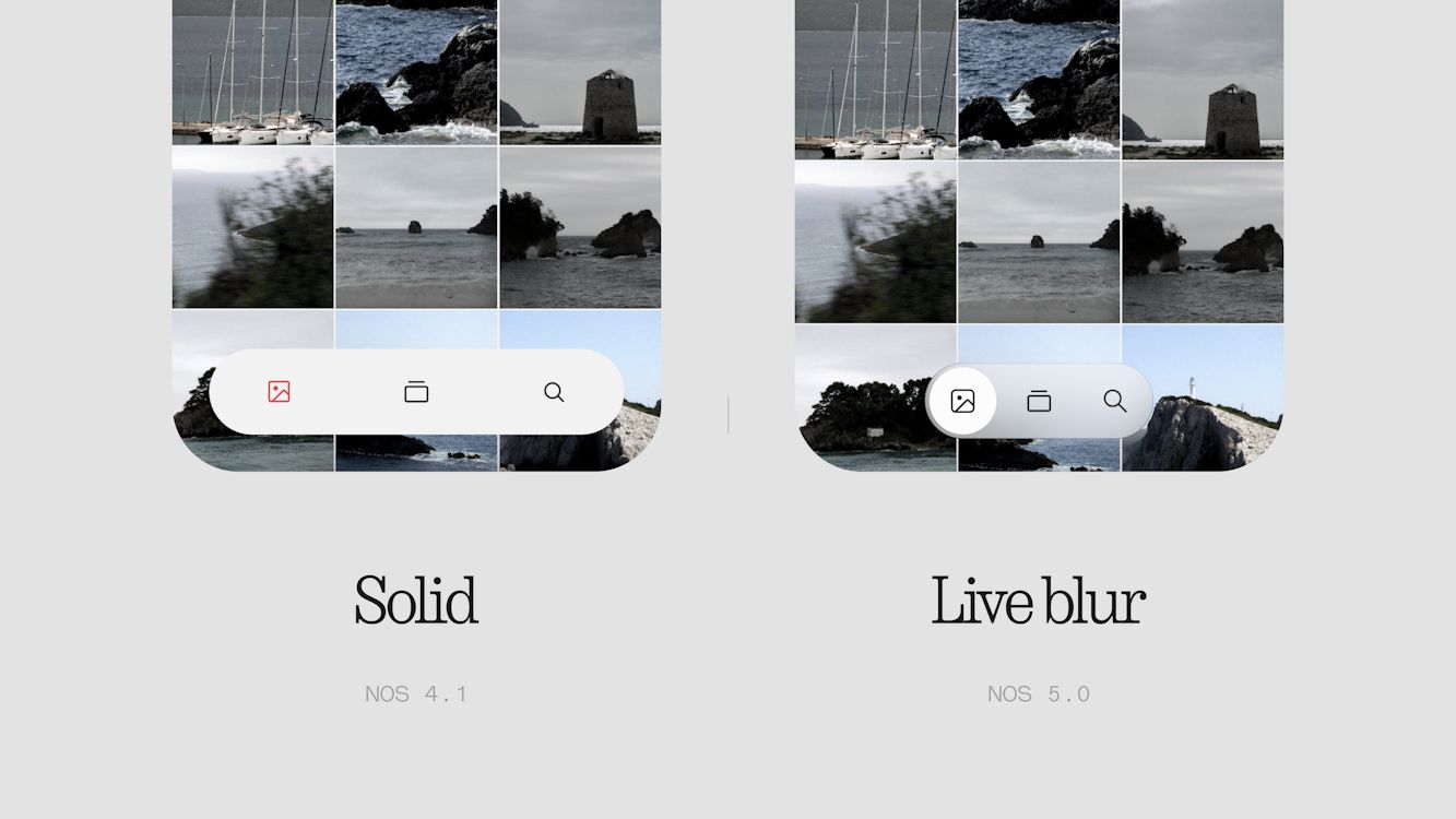 Nothing Gallery bottom navigation bar showcased in comparison to Nothing OS 4.1